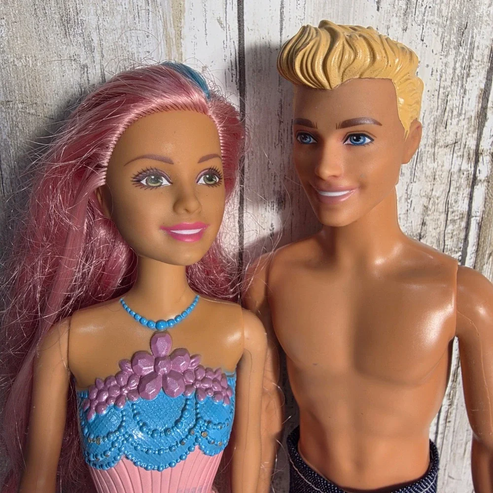 Mattel Barbie and Ken Doll Set Pink Hair Mermaid Bodice & Denim Trunks HJT10